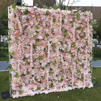 Atlasflowerswall 5D Pink Rose Fabric Roll-Up Flower Wall Backdrop for Wedding & Event Decor
