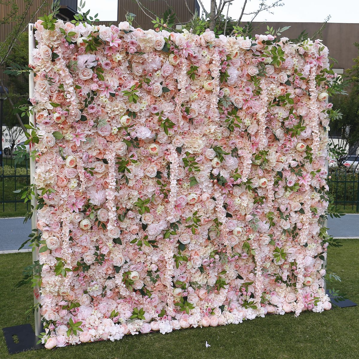 Atlasflowerswall 5D Pink Rose Fabric Roll-Up Flower Wall Backdrop for Wedding & Event Decor