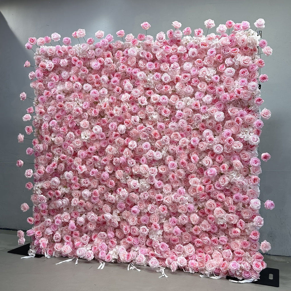 Atlasflowerswall 8x8ft Pink Silk Rose Flower Wall Backdrop for Wedding & Party Decoration