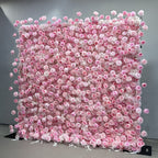 Atlasflowerswall 8x8ft Pink Silk Rose Flower Wall Backdrop for Wedding & Party Decoration