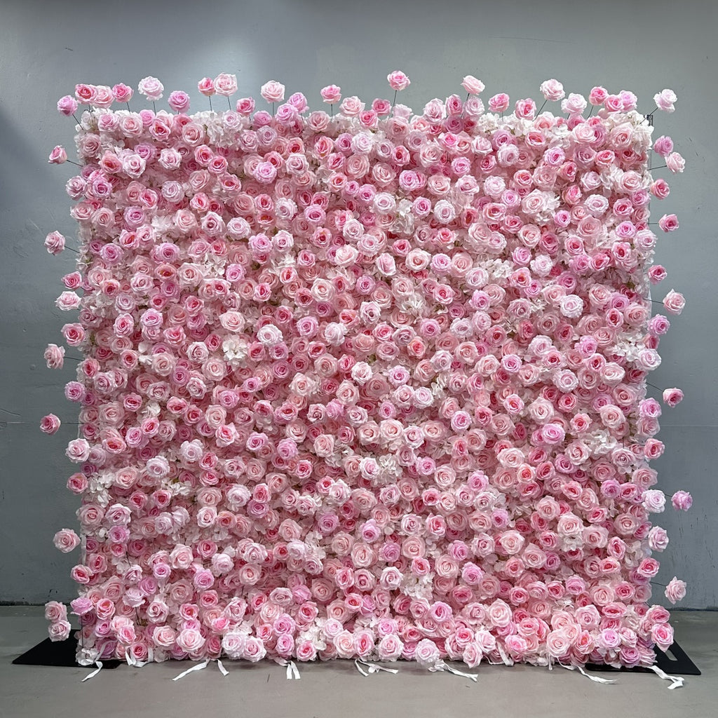 Atlasflowerswall 8x8ft Pink Silk Rose Flower Wall Backdrop for Wedding & Party Decoration