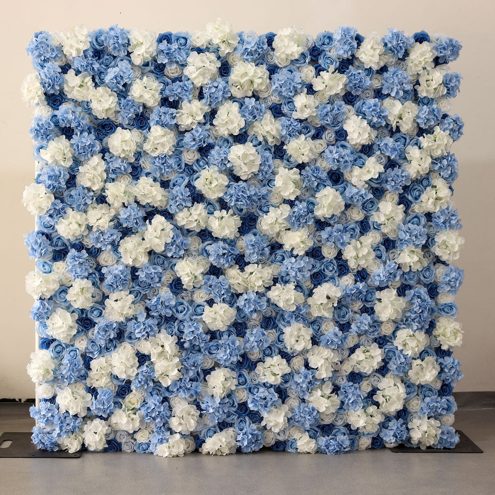 Atlasflowerswall Premium 3D White & Blue Hydrangea Fabric Roll Up Flower Wall Backdrop Decoration