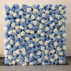 Atlasflowerswall Premium 3D White & Blue Hydrangea Fabric Roll Up Flower Wall Backdrop Decoration