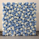 Atlasflowerswall Premium 3D White & Blue Hydrangea Fabric Roll Up Flower Wall Backdrop Decoration