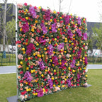 Atlasflowerswall 5D Premium Mixed Flower Wall Backdrop – Purple Orchids, Red & Yellow Roses