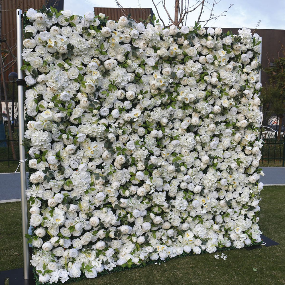5D White Rose & Hydrangea Flower Wall Greenery Backdrop for Wedding Event Decor