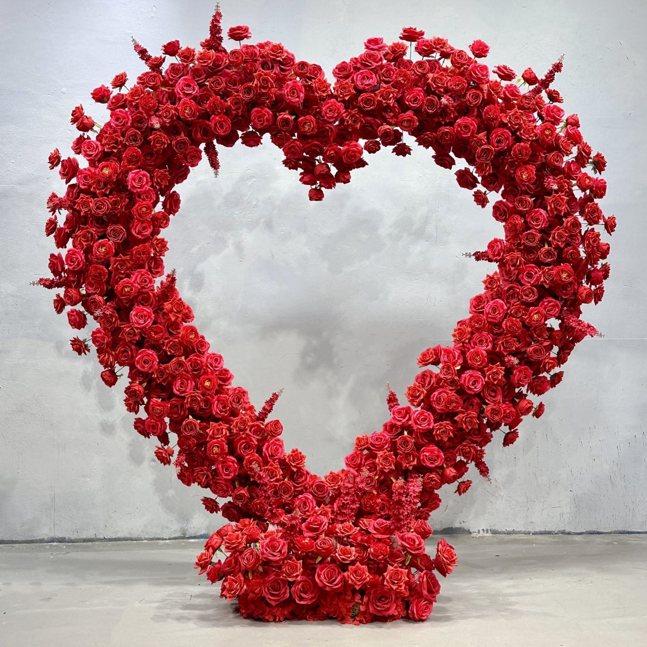 Atlasflowerswall Red Rose Heart Shape Flower Arch Backdrop for Wedding Proposal Decor