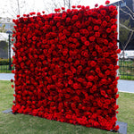 Atlasflowerswall 5D Silk Red Rose Roller Blind Flower Wall for Wedding Party Decor