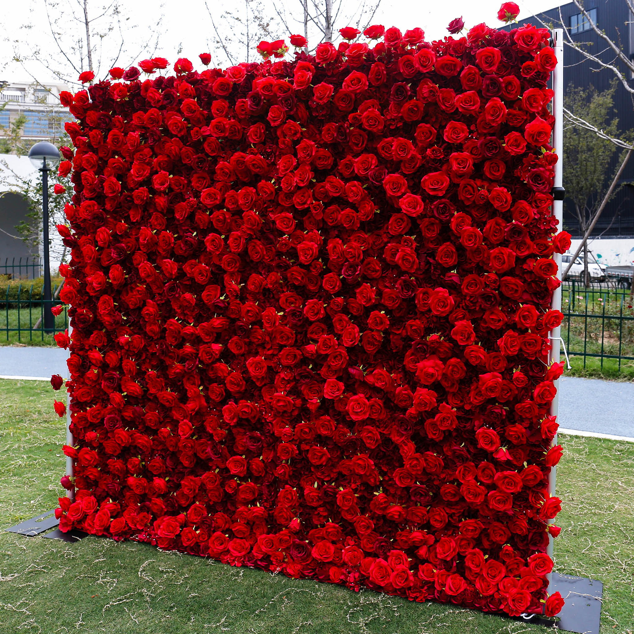 Atlasflowerswall 5D Silk Red Rose Roller Blind Flower Wall Wedding Background