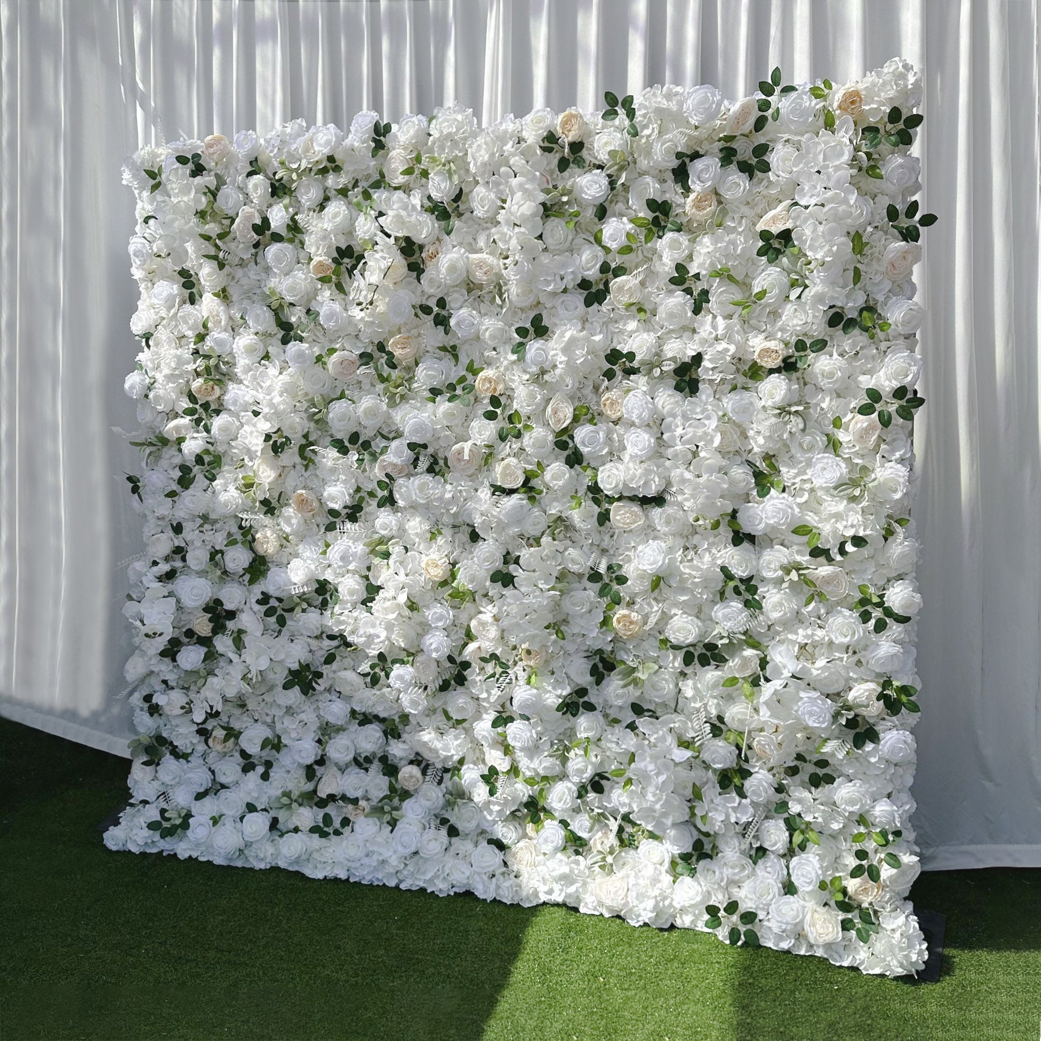 Atlasflowerswall 5D White & Champagne Rose Artificial Flower Wall Wedding Backdrop