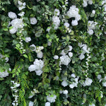 Atlasflowerswall 3D White Rose and Green Leaf Fabric Wedding Backdrop Flower Wall