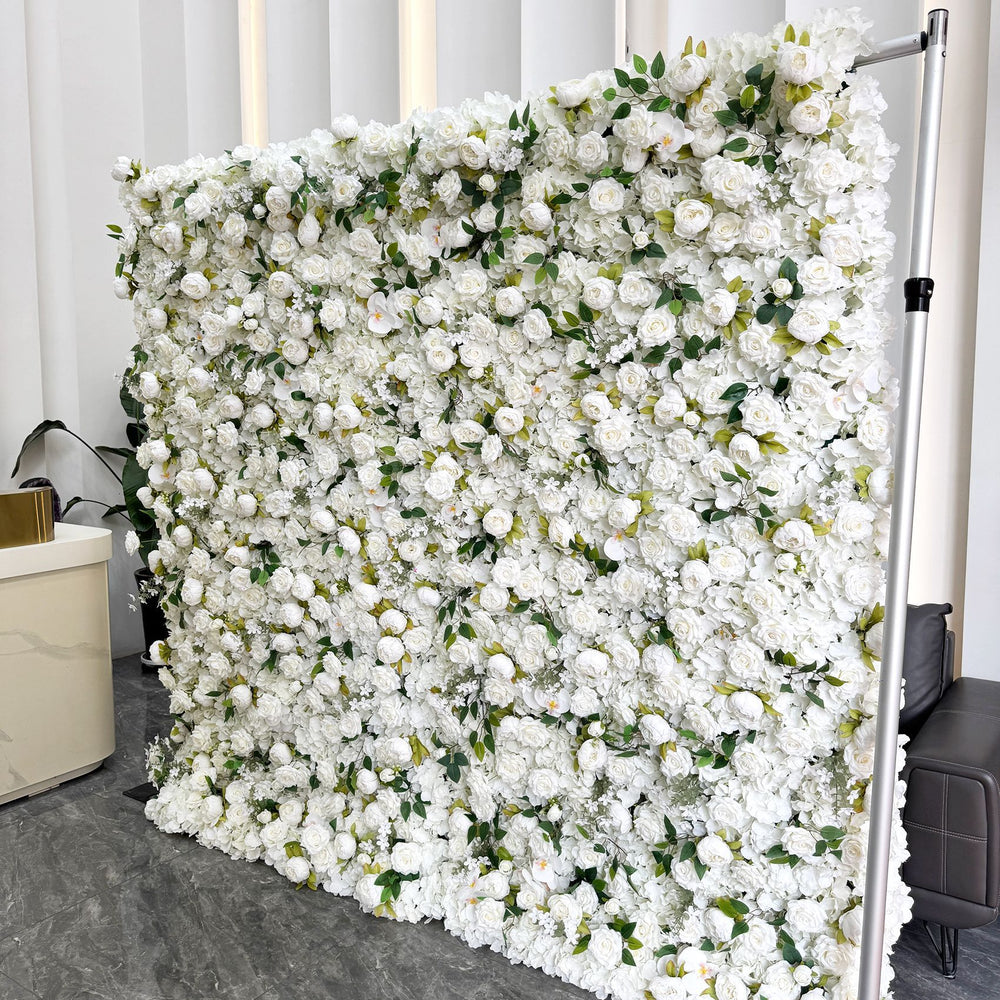 Atlasflowerswall 5D White Rose and Peony Roller Blind Flower Wall Wedding Party Backdrop Decoration