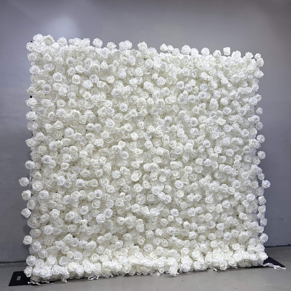 Atlasflowerswall 5D White Rose Fabric Artificial Flower Wall Wedding Event Backdrop