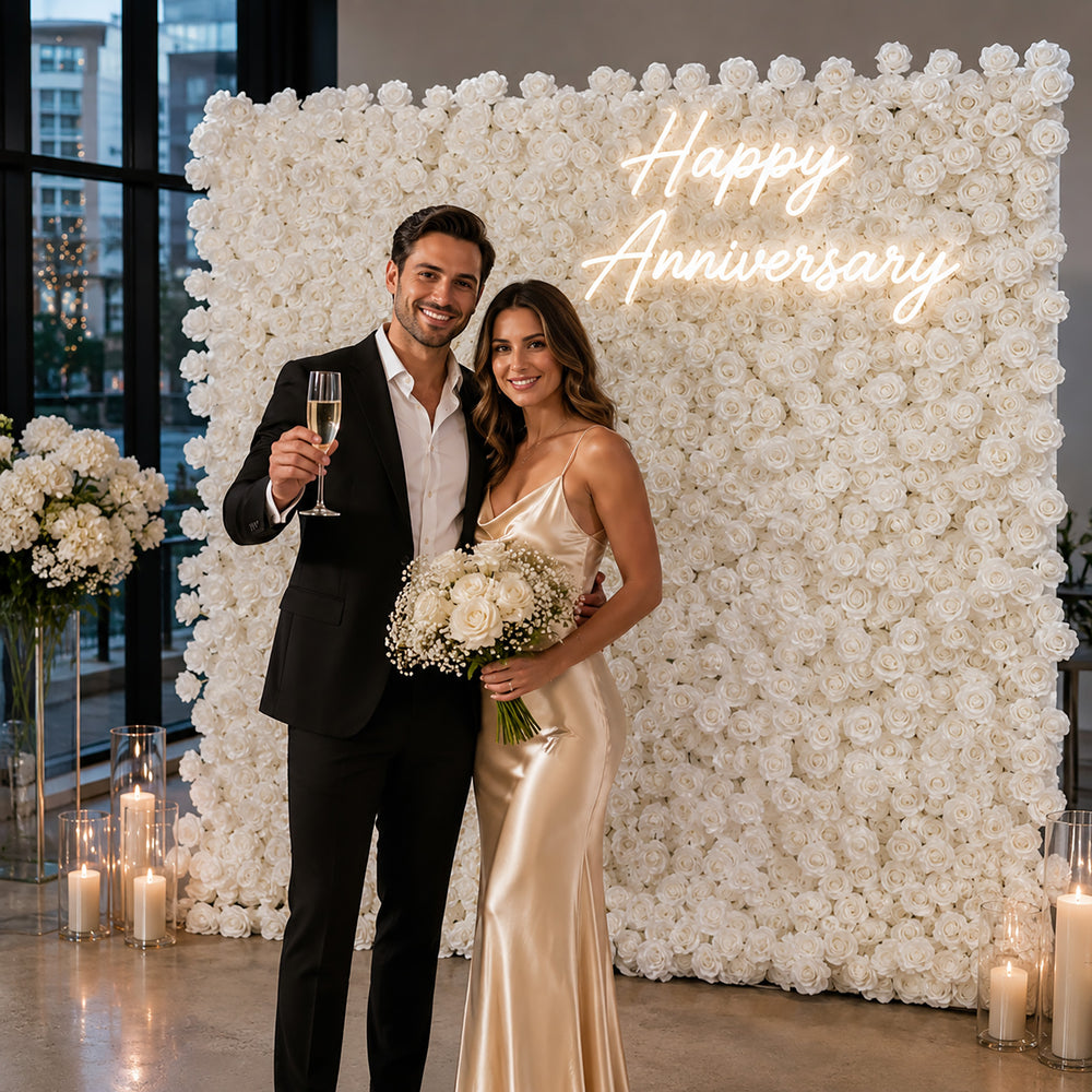 Atlasflowerswall 5D White Rose Fabric Artificial Flower Wall Wedding Event Backdrop