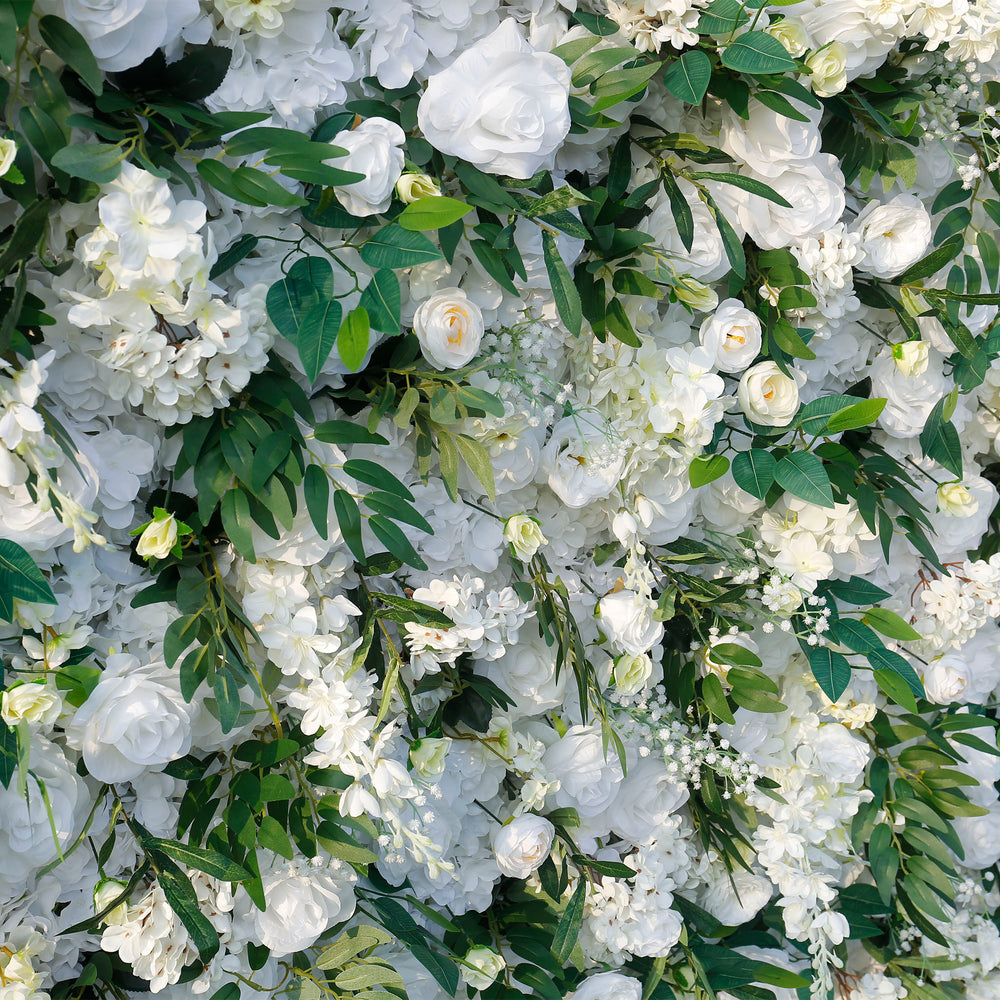 5D White Rose Green Leaf Flower Wall Backdrop for Event & Party Decoration