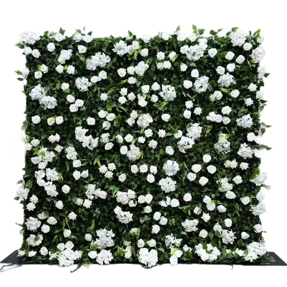 Atlasflowerswall 5D White Rose & Greenery Artificial Fabric Flower Wall Backdrop for Wedding Photo Booth