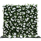 Atlasflowerswall 5D White Rose & Greenery Artificial Fabric Flower Wall Backdrop for Wedding Photo Booth