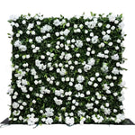 Atlasflowerswall 5D White Rose & Greenery Artificial Fabric Flower Wall Backdrop for Wedding Photo Booth