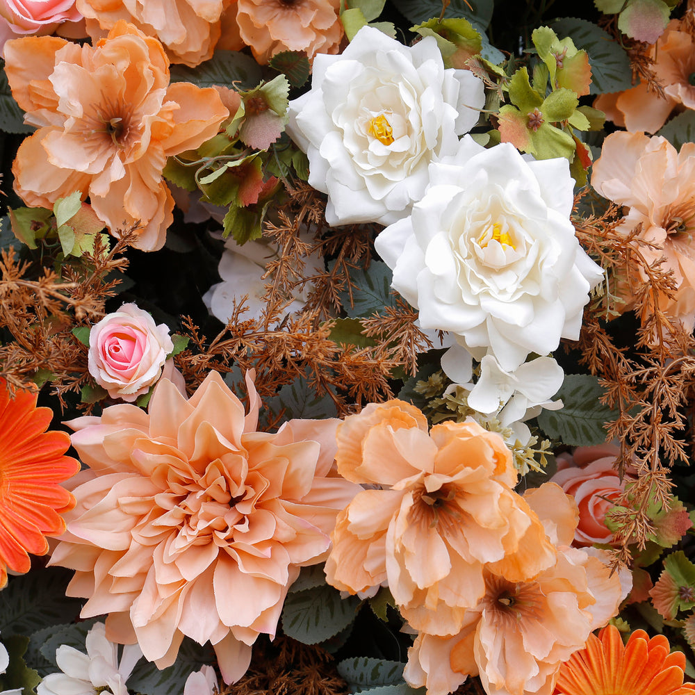 5D Autumn Orange Floral Artificial Flower Wall Backdrop for Wedding & Event Decor