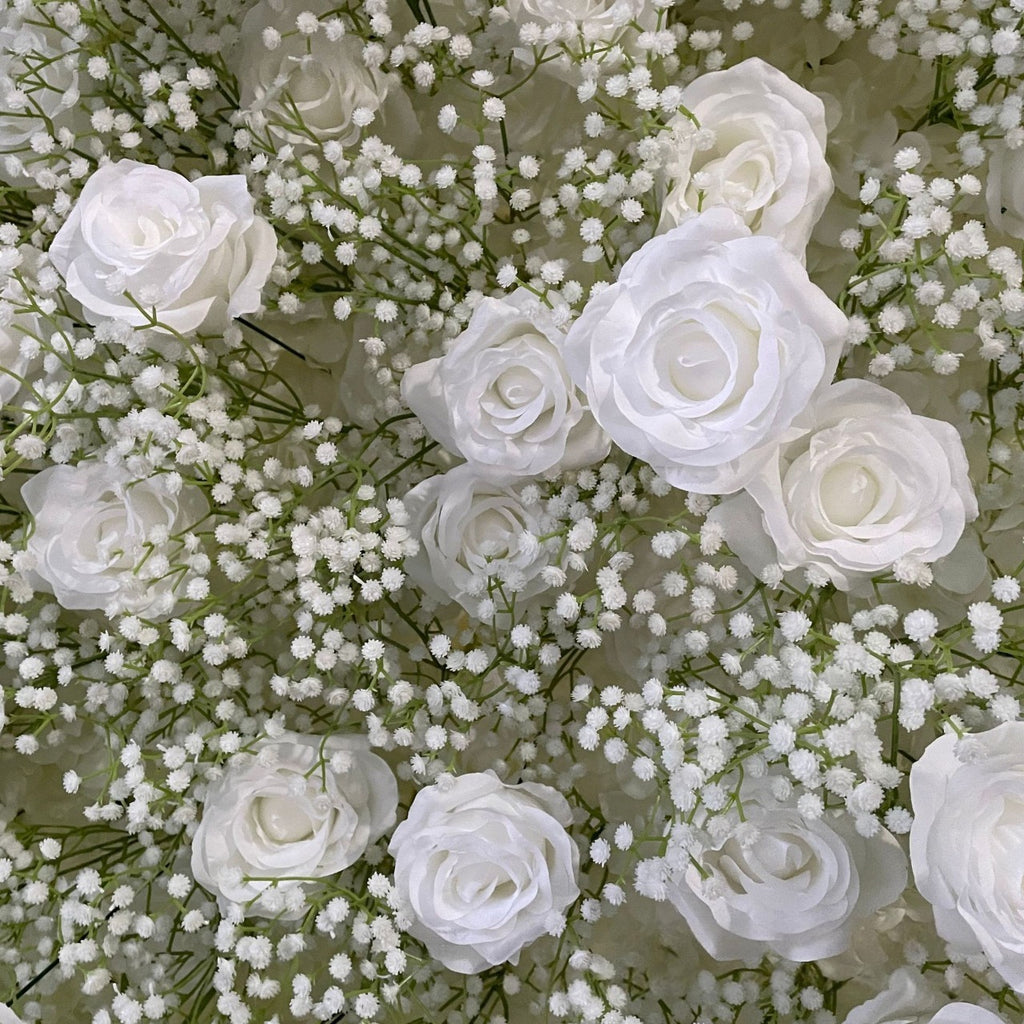 Baby's Breath and White Rose Roller Blind Flower Wall Backdrop for Wedding Party Decor