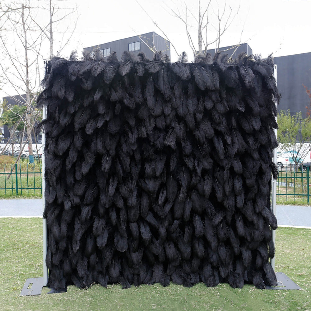 Luxury Black Ostrich Feather Wall Backdrop Roll Up Cloth Decor