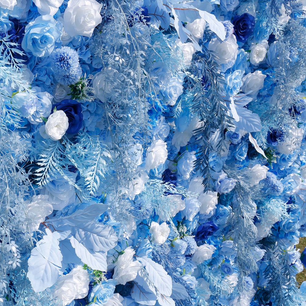 5D Blue Rose Flower Wall Backdrop with Fabric Backing for Wedding Party