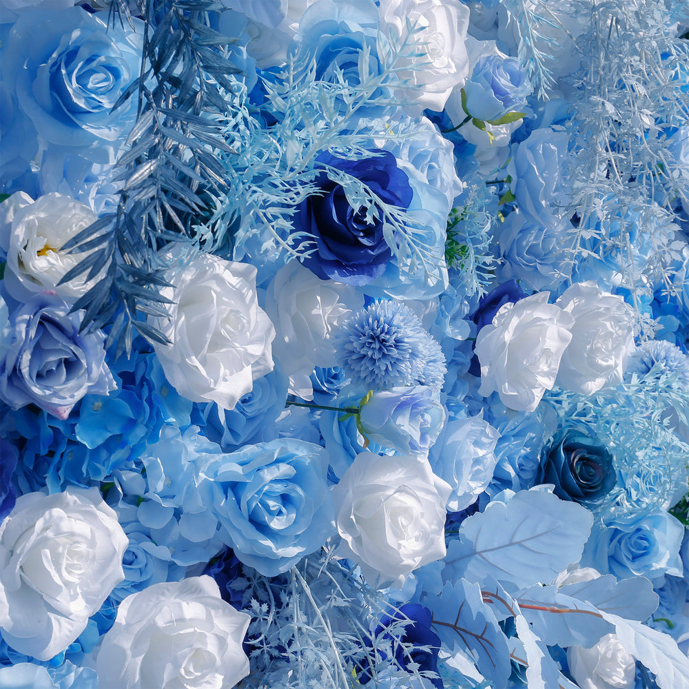 5D Blue Rose Flower Wall Backdrop with Fabric Backing for Wedding Party
