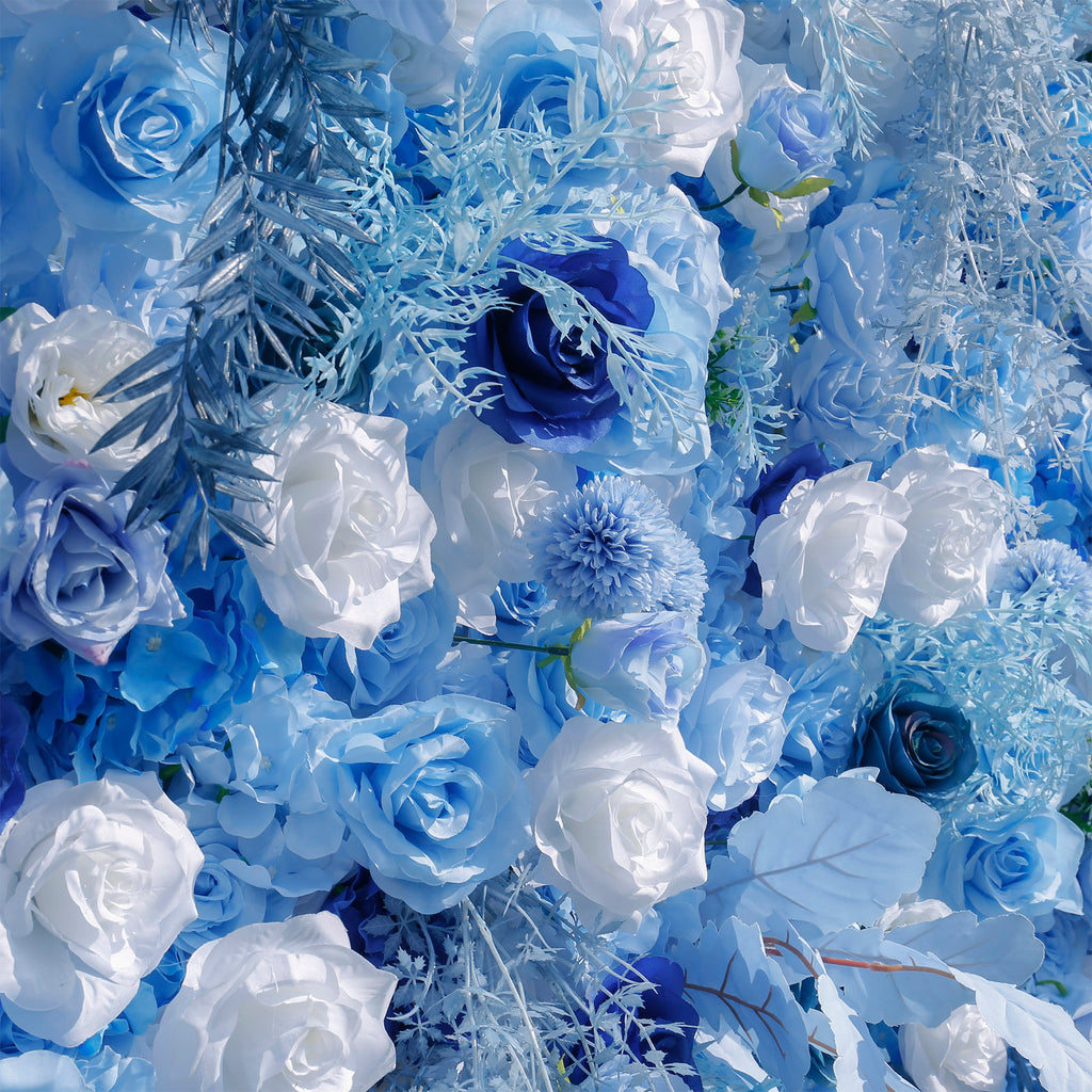 5D Blue Rose Flower Wall Backdrop with Fabric Backing for Wedding Party