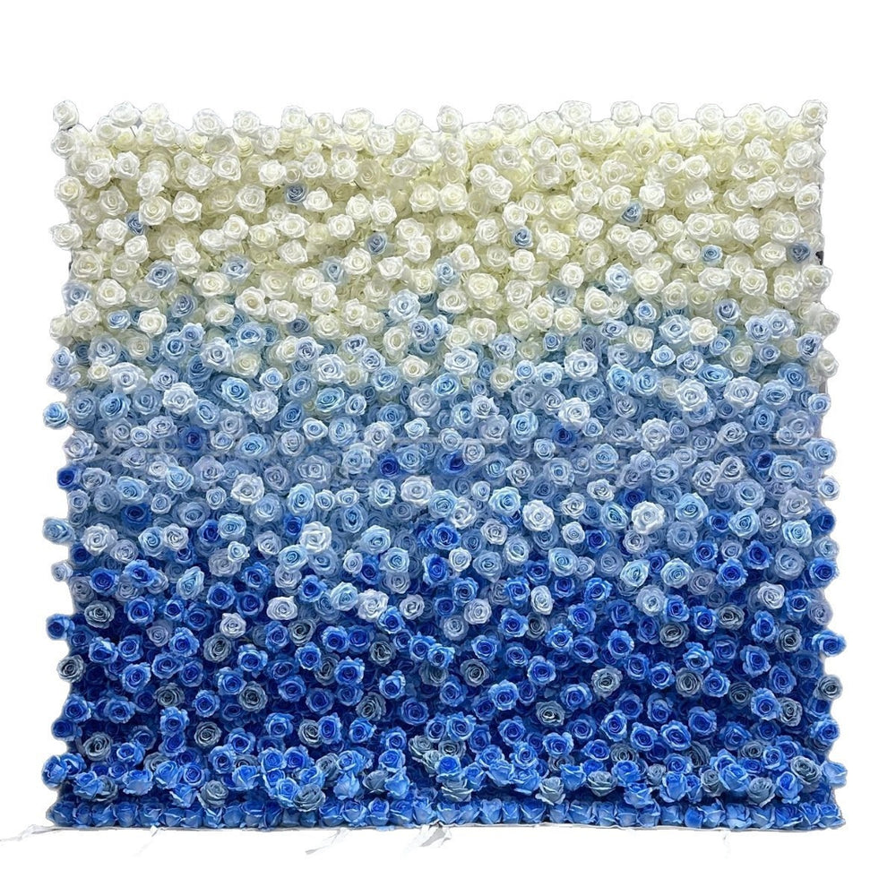 5D Blue White Rose Fabric Flower Wall Backdrop for Photo Booth and Event Decor