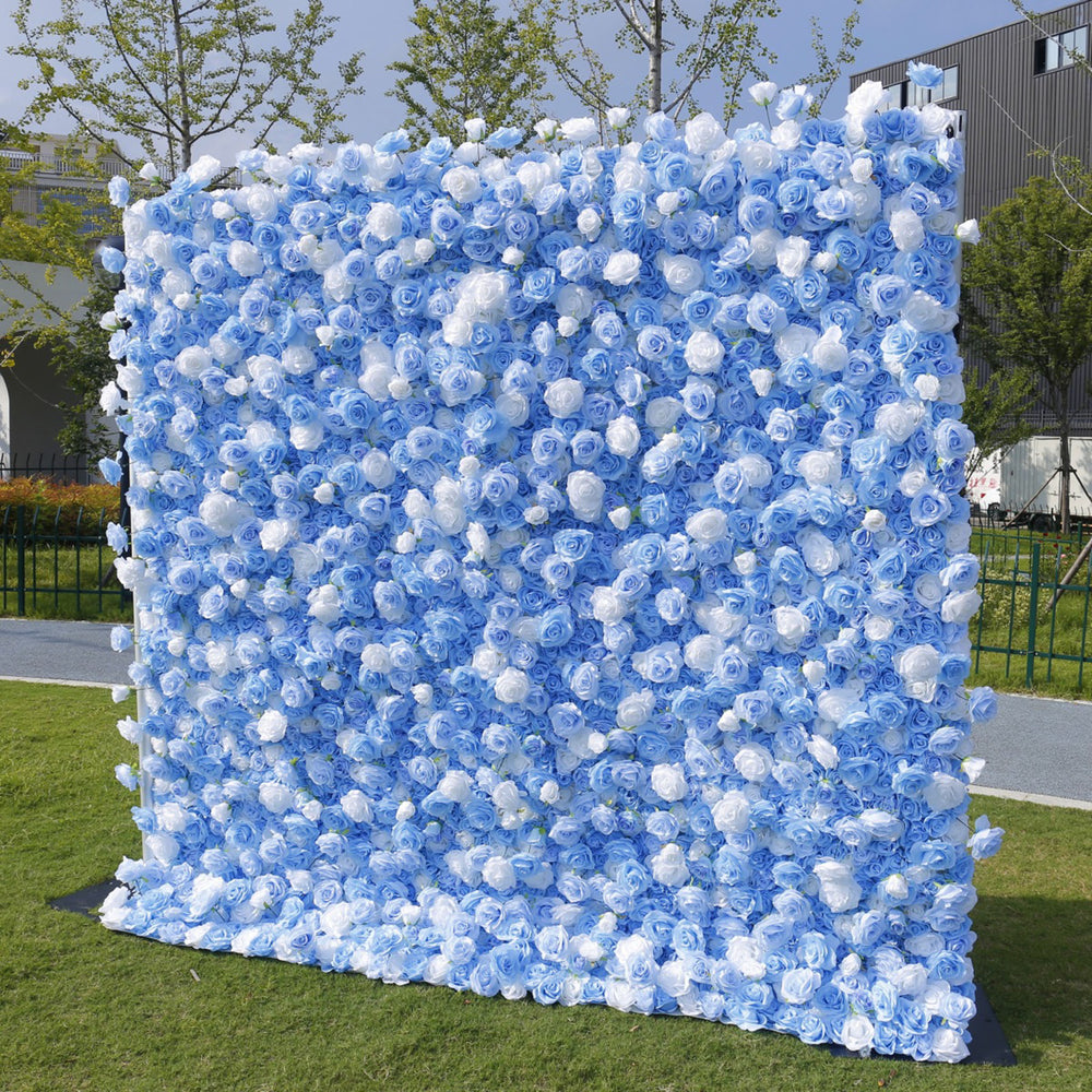 5D Blue & White Rose Artificial Flower Wall Backdrop for Wedding Party Decor