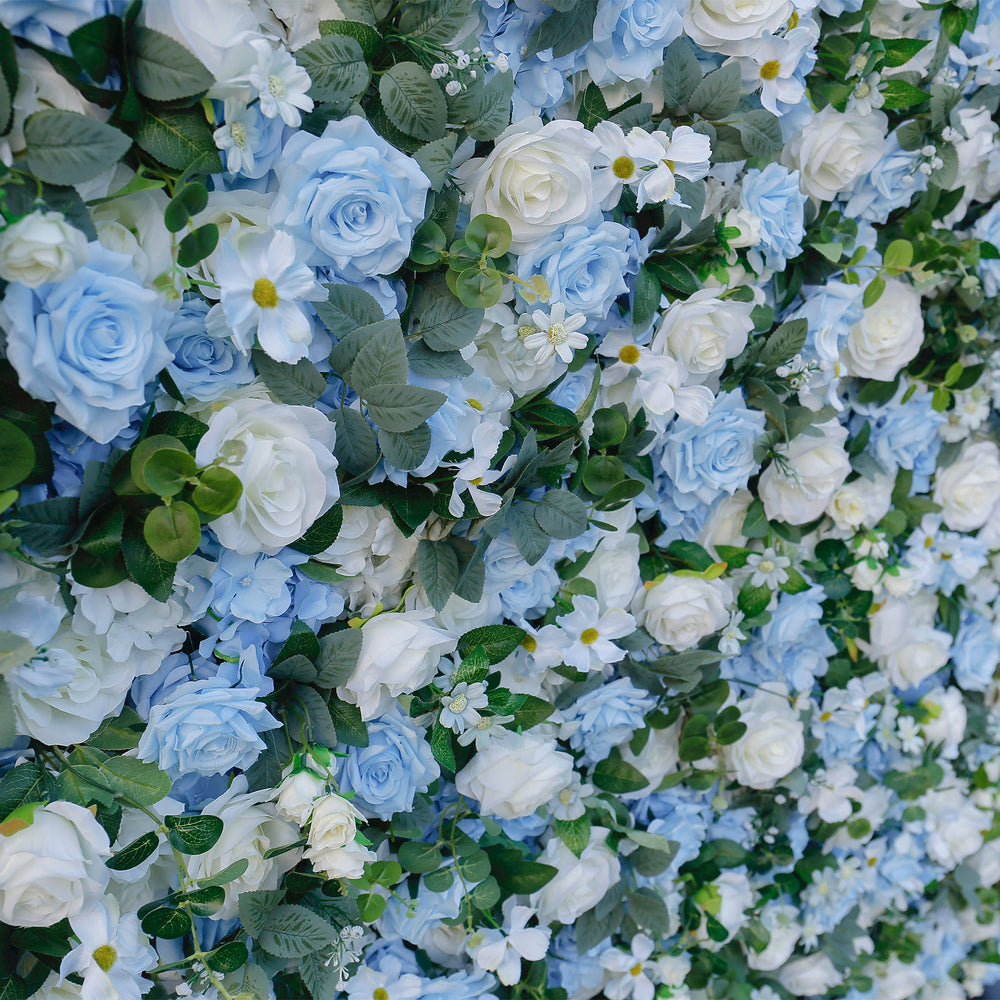 5D Blue & White Rose Artificial Flower Wall Backdrop for Wedding Event Decor