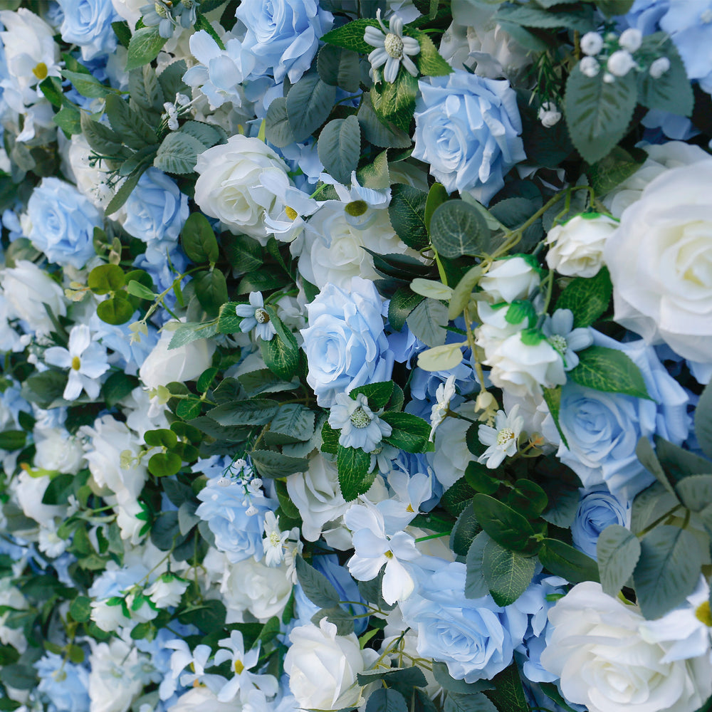 5D Blue & White Rose Artificial Flower Wall Backdrop for Wedding Event Decor