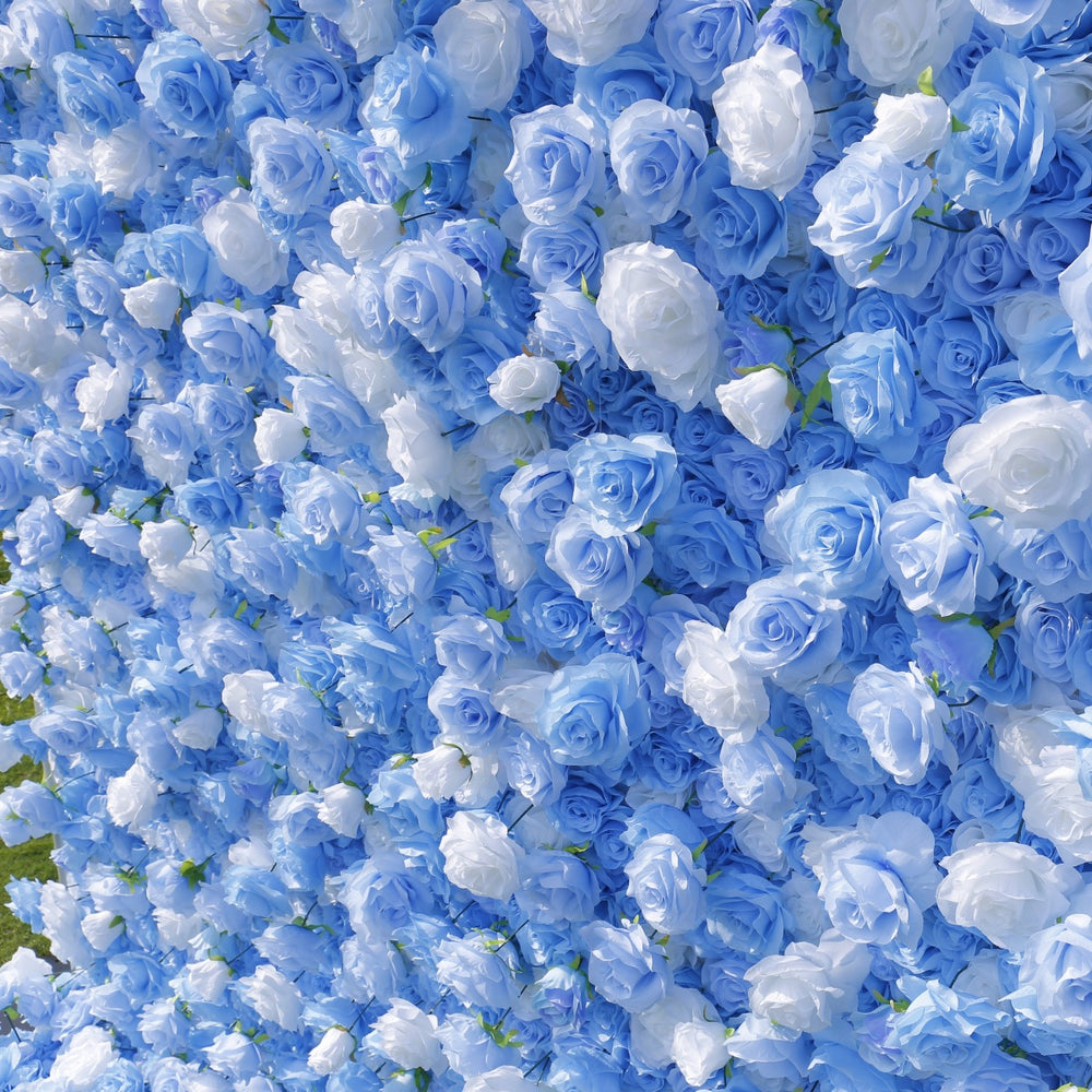 5D Blue & White Rose Artificial Flower Wall Backdrop for Wedding Party Decor