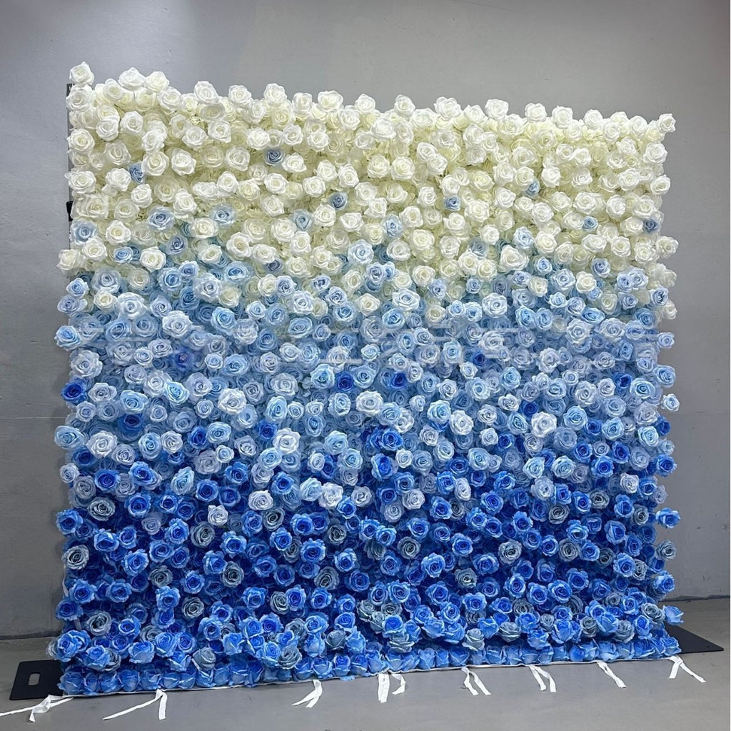 5D Blue White Rose Fabric Flower Wall Backdrop for Photo Booth and Event Decor