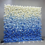 5D Blue White Rose Fabric Flower Wall Backdrop for Photo Booth and Event Decor