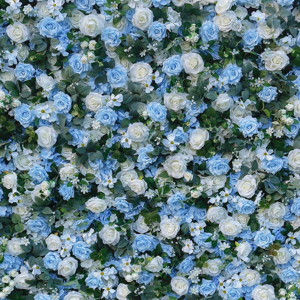5D Blue & White Rose Artificial Flower Wall Backdrop