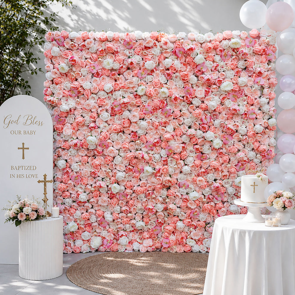 3D Blush Pink & White Rose Flower Wall Backdrop for Wedding Event Decor