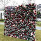 5D Burgundy Pink Rose Mixed Flower Wall Backdrop for Wedding & Event Decor