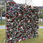 5D Burgundy Pink Rose Mixed Flower Wall Backdrop for Wedding & Event Decor