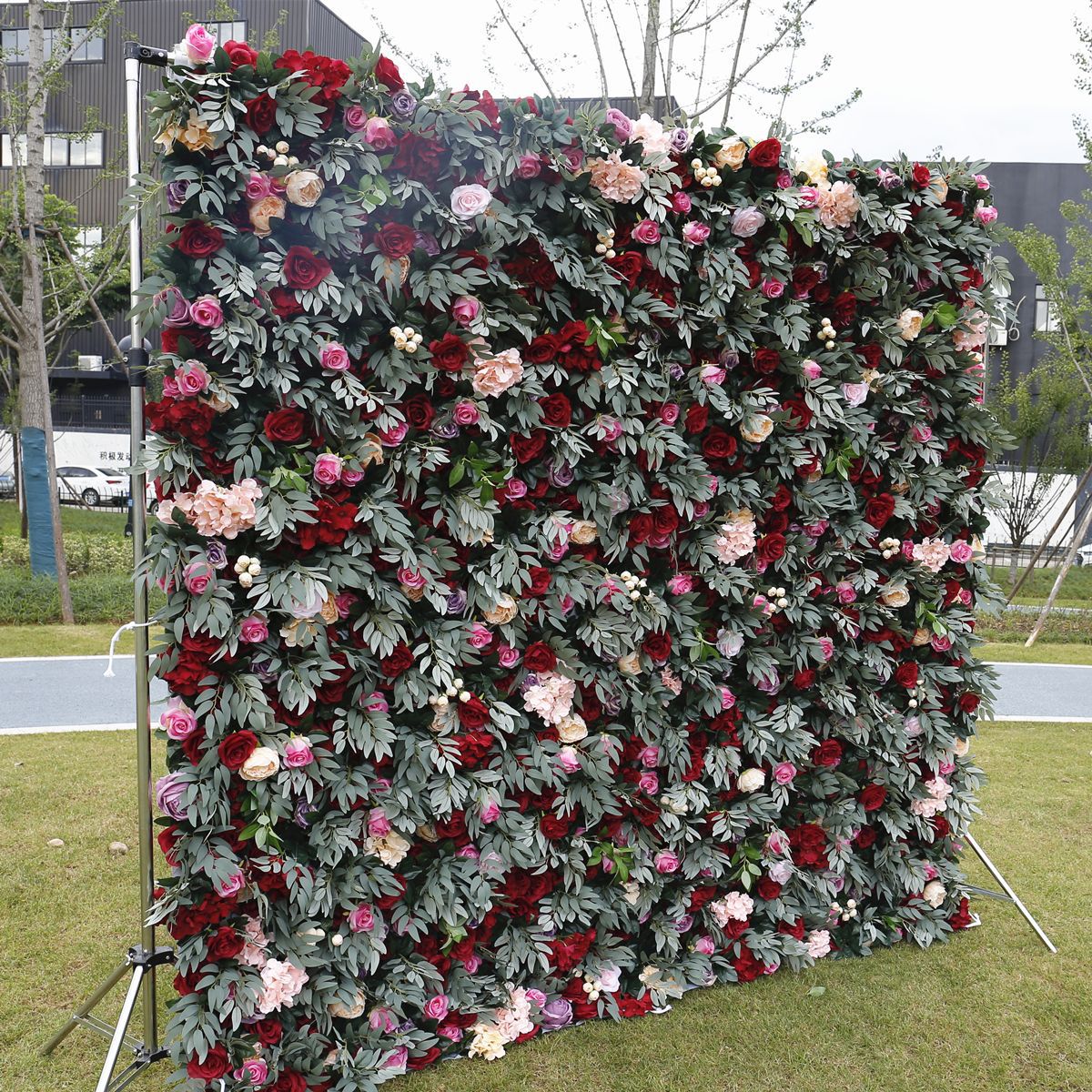 5D Burgundy Pink Rose Mixed Flower Wall Backdrop for Wedding & Event Decor