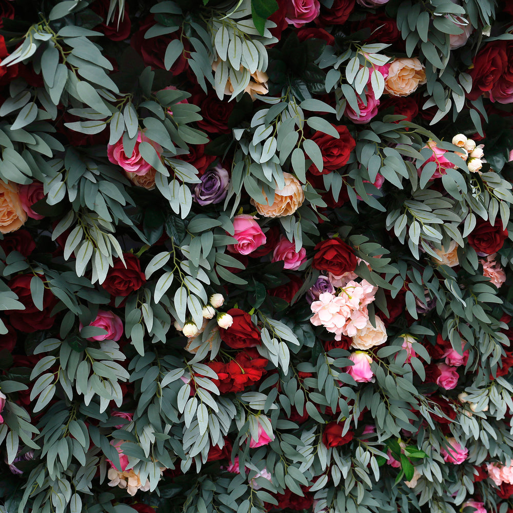 5D Burgundy Pink Rose Mixed Flower Wall Backdrop