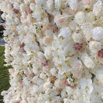 Atlasflowerswall 5D Champagne White Rose Fabric Flower Wall Backdrop for Wedding Party Decor