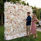 Atlasflowerswall 5D Champagne White Rose Fabric Flower Wall Backdrop for Event Party Decor