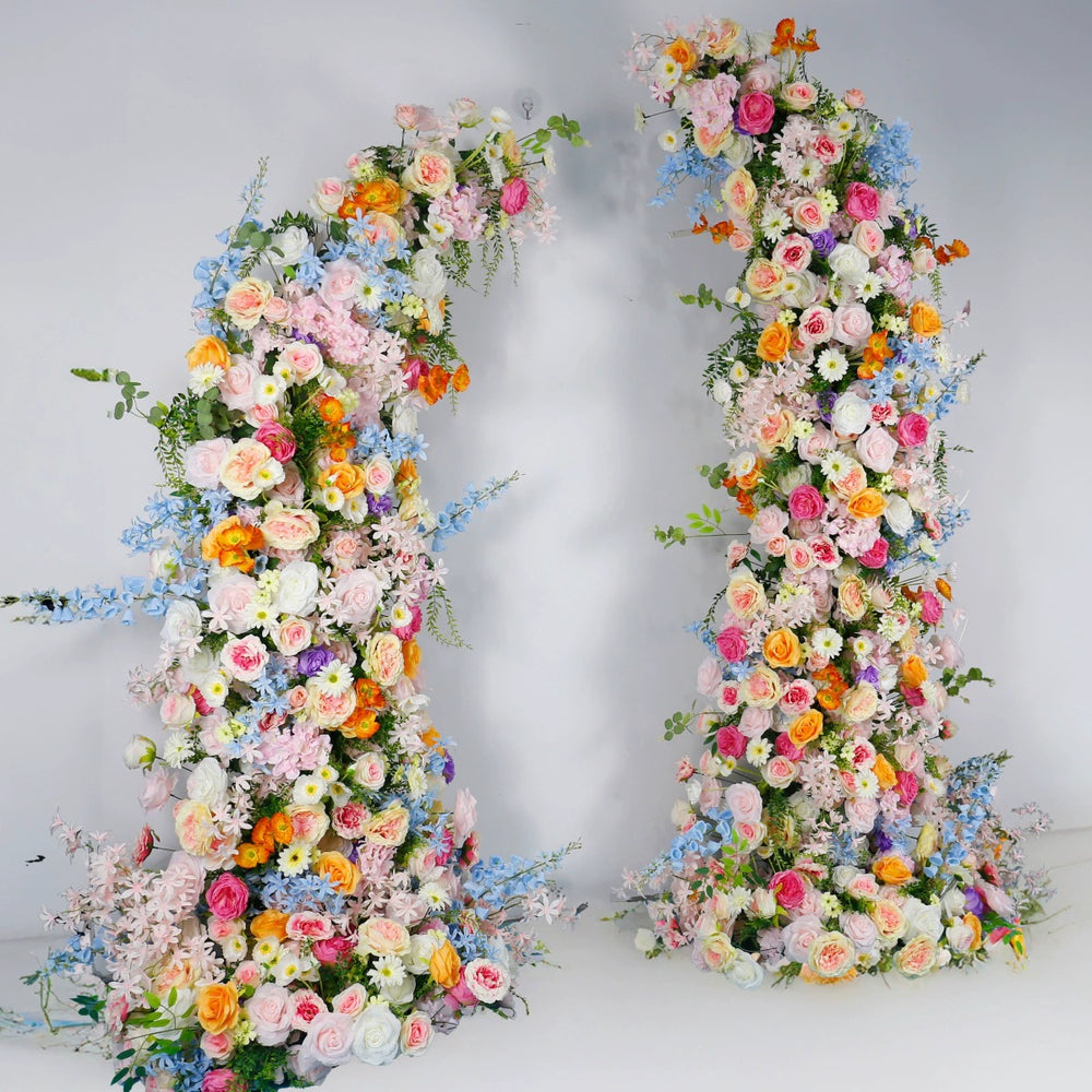Atlasflowerswall Colorful Artificial Flower Arch & Pillar Set with Frame 