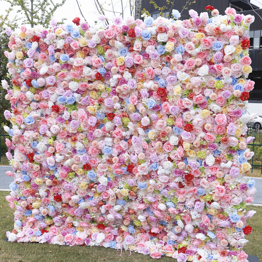 5D Colorful Mixed Rose Flower Wall Backdrop for Event Party Decoration