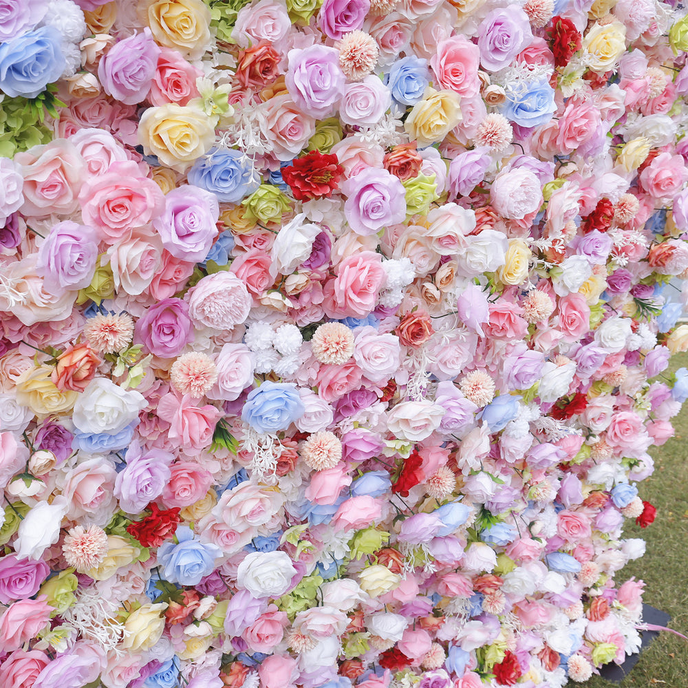 5D Colorful Mixed Rose Flower Wall Backdrop for Event Party Decoration