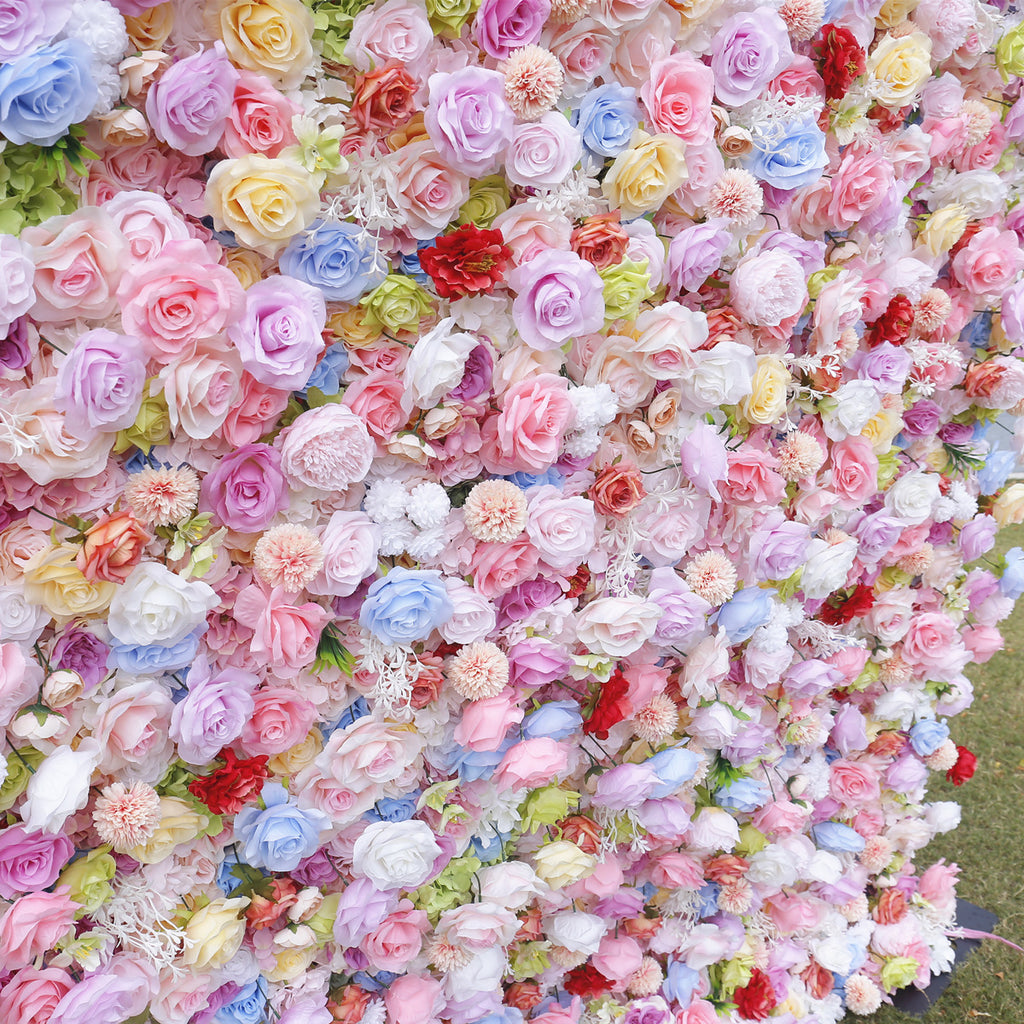 5D Colorful Mixed Rose Flower Wall Backdrop for Event Party Decoration