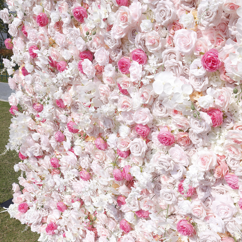 5D Dreamy Peach Pink Rose Rolling Up Flower Wall Backdrop for Party & Birthday Decor