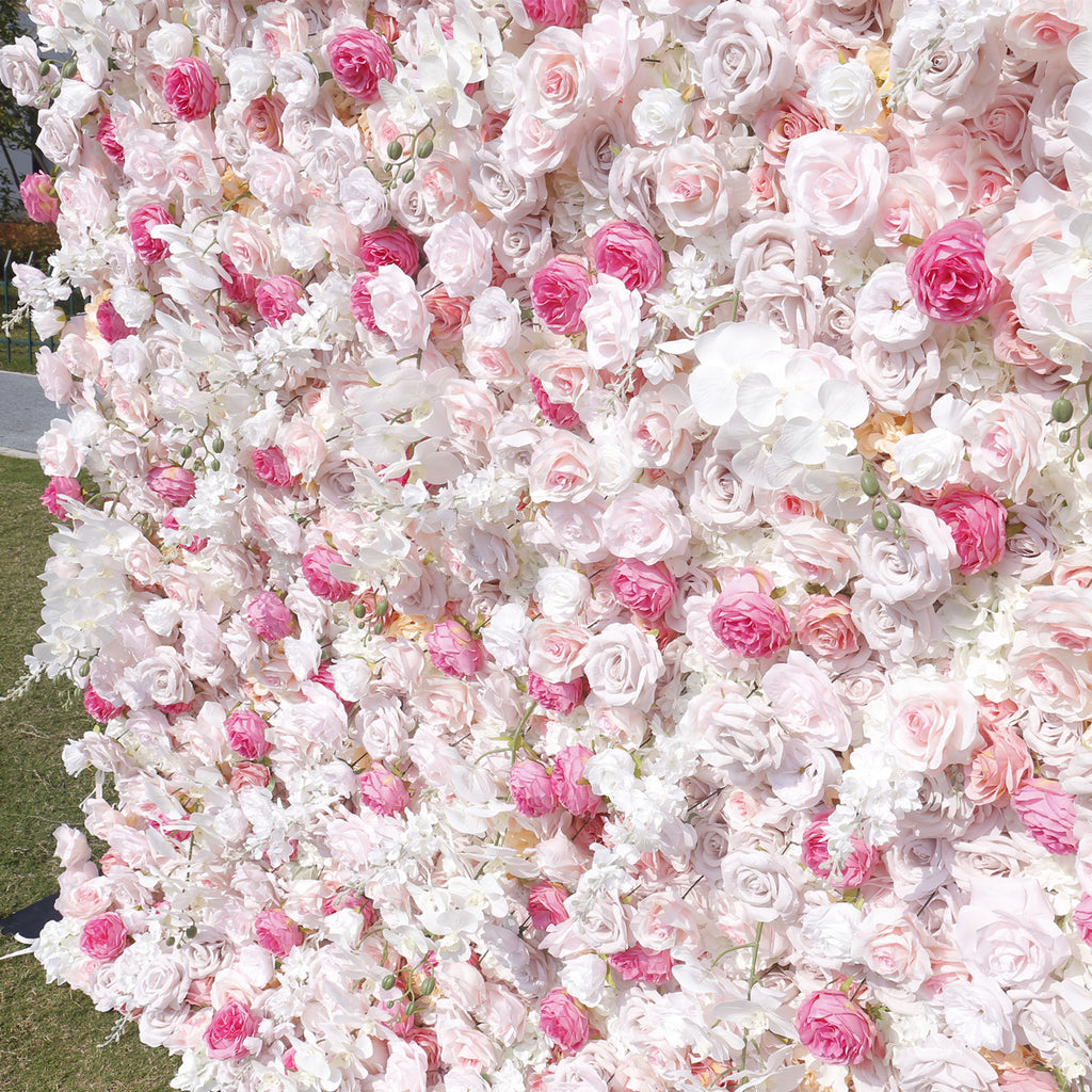 5D Dreamy Peach Pink Rose Rolling Up Flower Wall Backdrop for Party & Birthday Decor