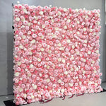 Peach Pink & Champagne Rose Hydrangea Roll Up Flower Wall Backdrop